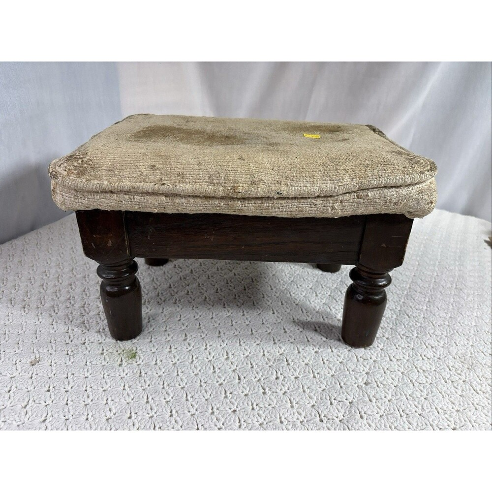 Antique Wooden Foot Stool Sturdy Heavy Ottoman Stool 17”x12”x10” READ